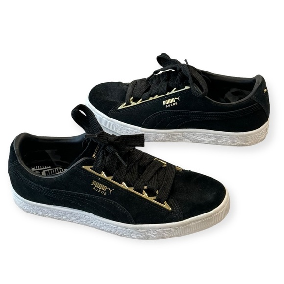 PUMA Black Suede Metallic Gold Jewel Sneaker Size 9 - Picture 3 of 7